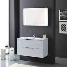 Kiamami Valentina MOBILE BAGNO BIANCO LUCIDO 90CM MANIGLIA NERO OPACO E SPECCHIO A LED | PARIGI