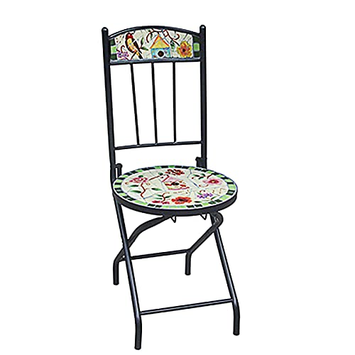 HZWZ Interni All'aperto Tavolo da Accento Mosaico con Base in Metallo, Set da Tavolo Bistrot, Set da Patio Esterno A 3 Pezzi Tavolo E Sedie, 27,5 Pollici, Fiori di Uccelli,1 Chair