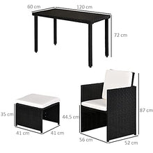 Outsunny Set Mobili da Giardino Rattan 5 Pezzi Tavolo 2 Sedie 2 Poggiapiedi con Cuscini Combinabili a Rettangolo