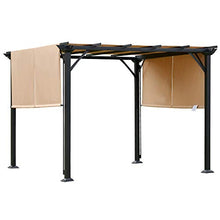 Outsunny Pergola Gazebo da Giardino in Acciaio con Tende Regolabili 305x305x220cm, Marrone Chiaro