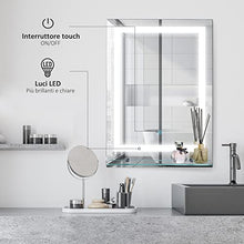 kleankin Specchio da Bagno Luci a LED, Interruttore Touch Mensola in Vetro con Utensili per Montaggio a Parete 70x50cm