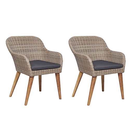 OUSEE Sedie da Esterno con Cuscini 2 pz in Polyrattan Marrone