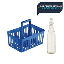 BuyStar Cestello portabottiglie 6 Scomparti per Bottiglie da 1lt con Manici + 6 Bottiglie Milly da 1lt in Vetro Cassetta Porta Bottiglie con Bottiglie di Vetro