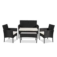 Shuishui - Set di mobili da giardino per soggiorno, balcone, 4 pezzi, colore: Nero