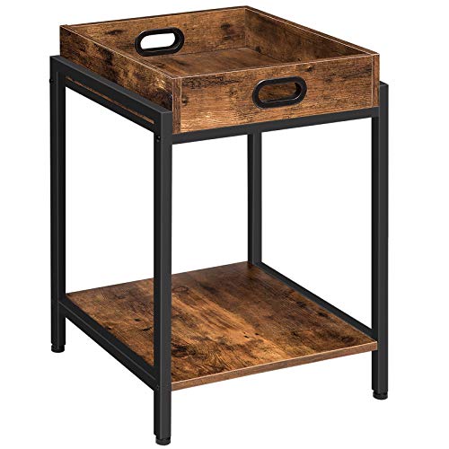 HOOBRO Tavolino da Divano, con Vassoio Rimovibile e Ripiano, Vano per Spuntini in Stile Industriale, per Soggiorno, Camera da Letto, Stabile, Montaggio Facile, Marrone Vintage EBF45BZ01