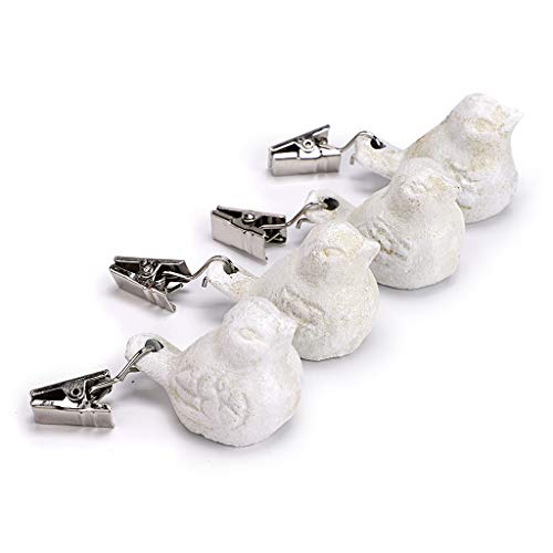 Sumnacon - Set di 4 mollette per tovaglia con uccelli, in ghisa anticata, per giardino, picnic, tavolo, colore: Bianco
