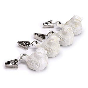 Sumnacon - Set di 4 mollette per tovaglia con uccelli, in ghisa anticata, per giardino, picnic, tavolo, colore: Bianco