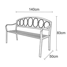 Panchina da giardino in metallo panchina per parco giochi, Sedia per il tempo libero da esterno in ghisa da 140 cm con schienale e braccioli, Mobili da giardino a 3 posti resistenti alle intemperie