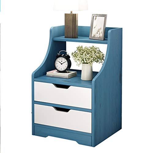 Comodini Decorazione Durevole Domestica Selvaggio Puro Assemblaggio del Legno Doppio cassetto Locker Arrotondato Solid Edge Camera 37X30X57cm Piedi Soggiorno Corridoio MUMUJIN (Color : Blue)