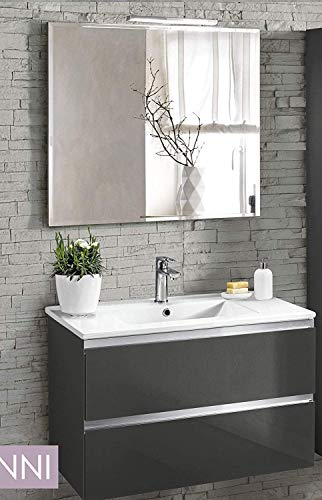 Mobile da bagno con lavabo - Componibile bagno 2 cassetti con maniglia a gola, lavabo e specchio con luce a Led cm. 80 x 46 x 51h. (STMB)