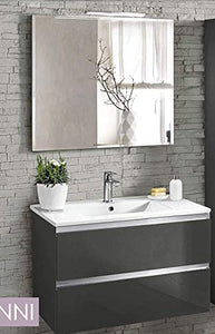 Mobile da bagno con lavabo - Componibile bagno 2 cassetti con maniglia a gola, lavabo e specchio con luce a Led cm. 80 x 46 x 51h. (STMB)