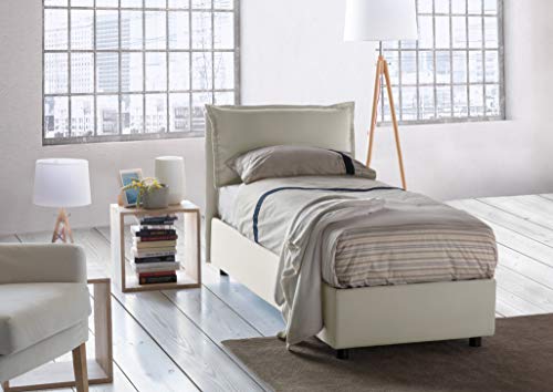 Talamo Italia Letto contenitore Singolo Veronica, Made in Italy, Testata e rivestimento in tessuto, Apertura laterale, adatto per materasso cm 80x190, Panna