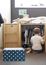ZDD Cesto portabiancheria sotto Il Letto con Coulisse in Tela da 15 Pollici in Cotone Blu Navy, Strisce Blu, Grande 17 Pollici