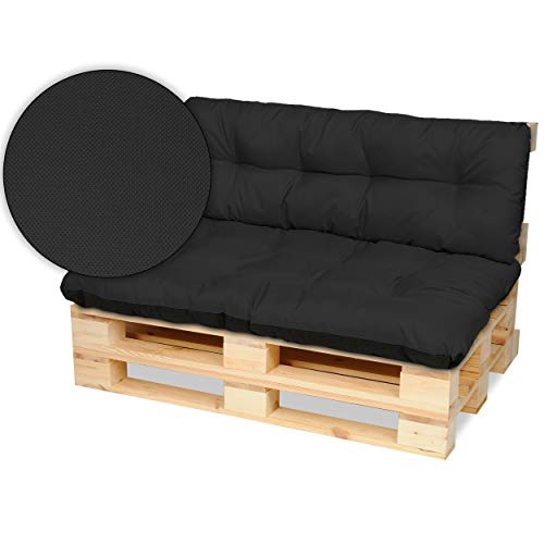 SuperKissen24. Cuscino per Bancale Divano Pallet 120x80 cm con Schienale 120x38 cm Seduta Impermeabile e Comodo per Divanetti da Esterno - Nero