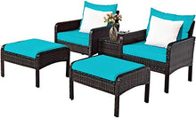 YRRA Furniture in Vimini Set da 5 Pezzi PE in Vimini Rattan all'aperto Tutto Meteo cuscinato divani e ottomana Set Prato Piscina Piscina Balcone Conversazione Set Set Chat (Turchese)-Turchese