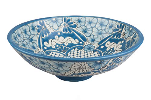 Cerames Lorena | Lavabo tondo messicano da appoggio in ceramica, 44 x 13,5 cm | Lavandino messicano Talavera mobile | Dipinti a mano
