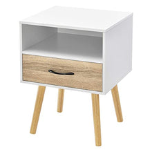 Comodino da Notte con Cassetto e Scomparto Portaoggetti 57 x 42 x 40 cm Tavolino da Divano a 4 Gambe in Legno Tavolo Basso da Salotto/Soggiorno/Camera da Notte - Bianco/Effetto Rovere