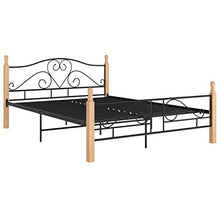 200 x 160 cm Struttura Letto Matrimoniale in Metallo,Piattaforma Letto Matrimoniale,Supporto Resistente per letto,Giroletto per Adulto, Montaggio facile,Nero e legno chiaro