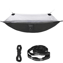 SONGMICS Amaca Ultraleggera con Zanzariera, Portatile, Doppia, Nylon Ripstop, Asciugatura Rapida, Cinghie Multi-Anello, Max Portata 300 kg, 275 x 140 cm, per Campeggio Giardino, Nero e Grigio GDC16BG