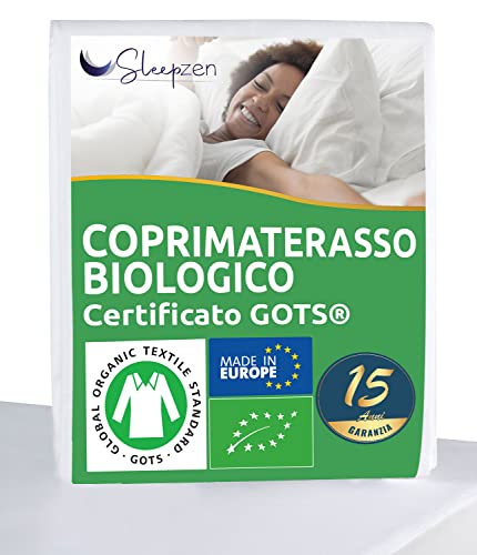 Coprimaterasso Matrimoniale 160x200cm in Cotone Biologico - Certificato GOTS® - Oeko-TEX®, 100% cotone naturale in pile sano e silenzioso - non impermeabile - Made in EU