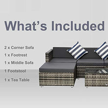 Set Salotto da Giardino Divano 3 Posti Pouf e Tavolino in Rattan Grigio
