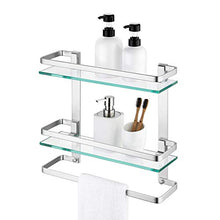KES Mensola Bagno Vetro con Portasciugamani, Mensola Vetro Temperato 8MM di Spessore, 2-Livelli Mensola con Porta Asciugamani da Parete Alluminio Argento, A4127B