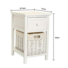 Dongyd Comodino, Set di 2 Lucido Comodino Bianco Dresser con 1 cassetto e 1 Cesto Rattan for Camera da Letto