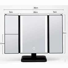 Specchio cosmetico a LED, specchio da trucco illuminato a tre ante, touch screen e specchio con ingrandimento 3X / 2X / 1X, specchio per il trucco da tavolo con due modalità di alimentazione, specchi