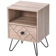 Comodino, cassettiera, 1 cassetto e 1 ripiano con maniglie e guide in metallo, mobili per camera da letto in rovere