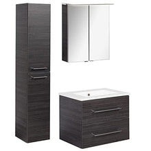 FACKELMANN - Mobile da bagno con specchio a LED, 60 cm, 3 pezzi, colore: marrone scuro