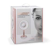 BaByliss 9450E Specchio Ultra Slim Beauty Mirror con illuminazione circolare LED con 3 impostazioni di intensità, 2 effetti luce sulla base, ingrandimento 10X per dettagli ultra-ravvicinati