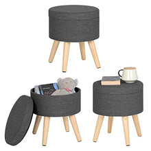 WOLTU SH08dgr Pouf Contenitore Sgabello Basso Sedia Rotonda Poggiapiedi Gambe in Legno Grigio Scuro