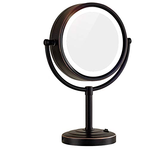specchio trucco,specchio trucco,Specchio cosmetico da tavolo LED da 8,5 pollici con ingrandimento 5 volte, specchio cosmetico illuminato in stile europeo, bronzo nero