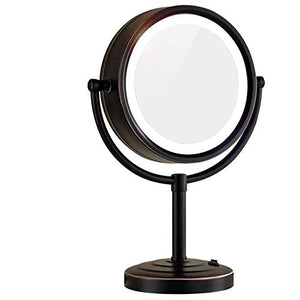 specchio trucco,specchio trucco,Specchio cosmetico da tavolo LED da 8,5 pollici con ingrandimento 5 volte, specchio cosmetico illuminato in stile europeo, bronzo nero