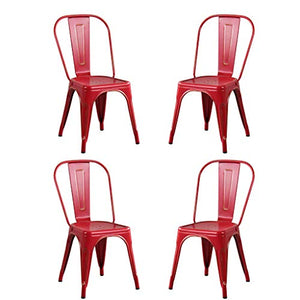 Milani Home s.r.l.s. Set di 4 Sedie in Metallo di Design Moderno Industrial Vintage Colore Rosso Antico Ossidato per Sala da Pranzo Bar Ristorante Soggiorno