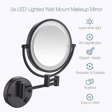 WZDD Specchio da Trucco da Parete, 5X Ingrandimento Specchio Trucco con Luce LED, 360° Girevole Specchio Cosmetico - per Camera da Letto, Desktop (Nero)