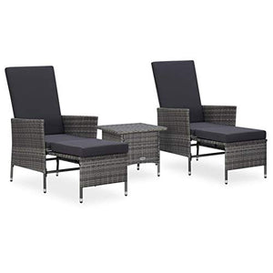 Festnight 3 pz Set Divani da Giardino con Cuscini, Tavolo e Sedie da Giardino, Salotto da Giardino, Schienale Anche Pieghevole, in Polyrattan Grigio