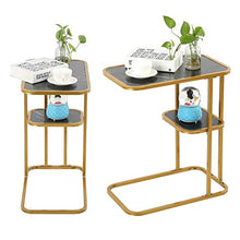 Tavolino laterale con telaio metallico, tavolino da divano a forma di C, tavolino da caffè interno con ripiano portaoggetti per casa, carico massimo di 20 kg