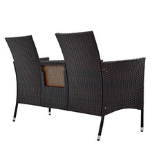 Panchina da giardino in polyrattan, con tavolo da 2 posti, cuscini da 5 cm