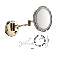 Specchio per Il Trucco, Specchio da Bagno Rotondo da Un Lato Pieghevole Specchio ingranditore 3X a LED Specchio di Bellezza telescopico in Rame a Parete Ricarica USB
