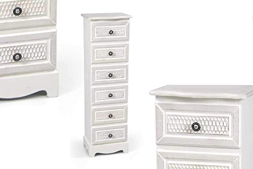 GICOS IMPORT EXPORT SRL Mobile cassettiera in Legno Colore Bianco Elegant 6 cassetti Maniglie in Metallo 29 * 23 * 95 cm Arredamento casa schabby Chic Tod 801273