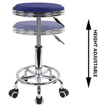 KKTONER Poggiapiedi rotondo regolazione in altezza in pelle PU con cuscinetti moderno stile industriale in metallo rotante per salone SPA sgabello per massaggi per piccoli lavori (blu)