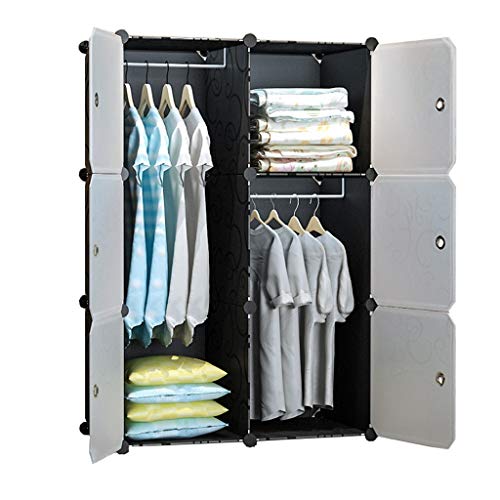 Locker Gitter Armadio 2-Hanging Supporto Rimovibile di Memorizzazione in Plastica Scaffali 6 Porte Abbigliamento Home Camera Nero 75X47X111CM MUMUJIN