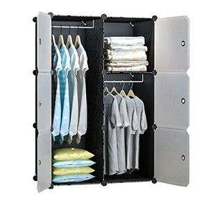 Locker Gitter Armadio 2-Hanging Supporto Rimovibile di Memorizzazione in Plastica Scaffali 6 Porte Abbigliamento Home Camera Nero 75X47X111CM MUMUJIN