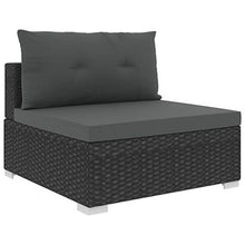 Tidyard Set di Mobili da Giardino in Polyrattan, Set Divani 3 Posti da Giardino/Esterno con Cuscini e Tavolino 5 pz, Leggero e Modulare, Nero