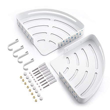 Ibergrif M34033W - Mensola Doccia con 2 Ganci, Angolo Organizer per il Bagno, Cestello Portaoggetti, 3M Senza Trapani, Spazio in Alluminio, 2 Confezioni