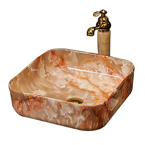 lilili Lavabo da Appoggio Lavabo da Appoggio Rettangolare in Stile Europeo Lavabo da Appoggio in Ceramica Art Counter Top 39x39x13cm (Color : No Accessories)