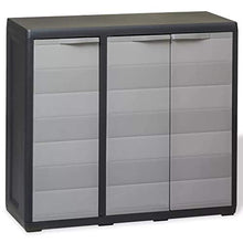 GOTOTOP Armadio da Esterno 3 Ante,Armadietto da Giardino con 2 Ripiani Regolabili Ventilati,Armadio Alto in PP da Esterno Interno, 97 x 38 x 87 cm,Nero e Grigio