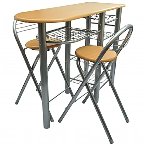 vidaXL Set Tavolo e Sedie da Bar Collazione Elegante Compatto Pratico Robusto Resistente Angolo Cucina in Legno e Acciaio Bancone e Sgabelli Alti