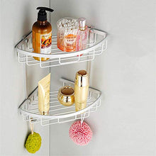 PYROJEWEL Bagno Multifunzionale d'angolo Stand - Alluminio dello Spazio Bagno privato Servizi igienici Doppio Gancio d'angolo Cesto Mensola Privo di Fori mensola da Bagno